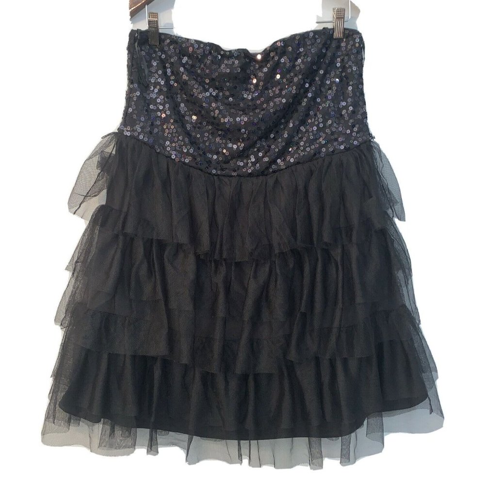 Cocktail Prom Wedding Party Sequin Mesh Ruffle High Waist Black Dress XL